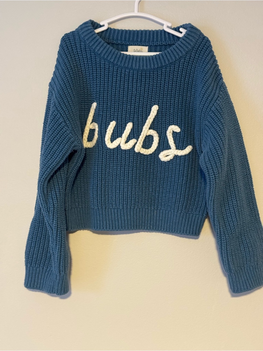 Tullabee Blue Knit Sweater with White Rope Script